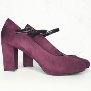 K Studio Chunky Block High Heel Velvet Mary Janes